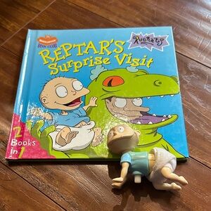 Rugrats 2in1 hardcover book and Tommy Pickles wind up toy lot